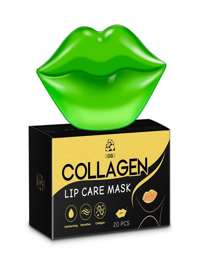 AOAO Collagen Lip Mask, Intense Hydrating Gel Pads with Sodium Hyaluronate & Hydrolyzed Collagen, Moisturize Repair Dry Lips, Reduce Fine Lines and Wrinkles for Smooth Plump Look, 20pcs (Green) - Image 1